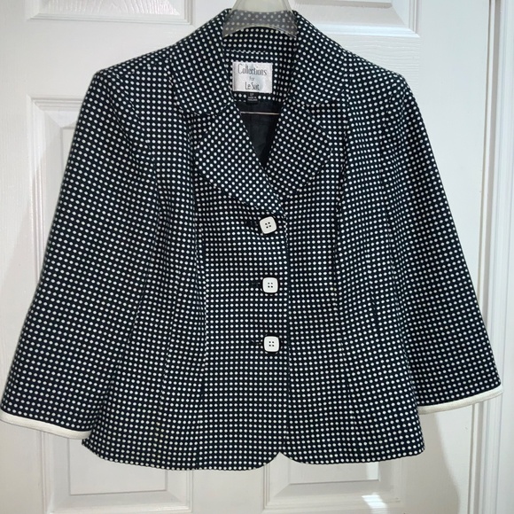 Le suit polka dot suit set Sz 8P black white short sleeve msr - Picture 2 of 11